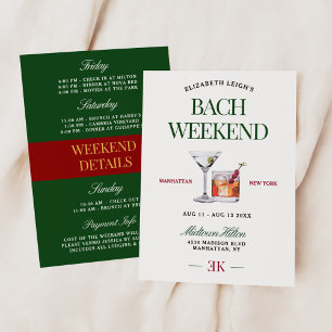 Invitation Week-end de célibataire vert et rouge Classy Cockt