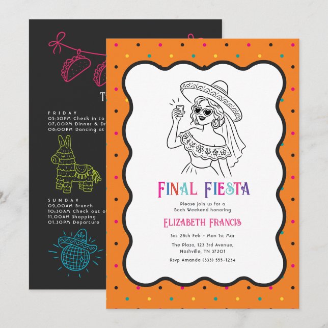 Invitation Week-end de dernière fête mexicaine pour l'enterre (Devant / Derrière)