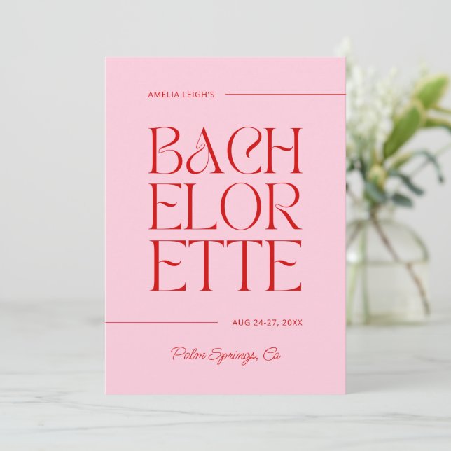 Invitation Week-end de jeune fille rouge et rose (Debout devant)