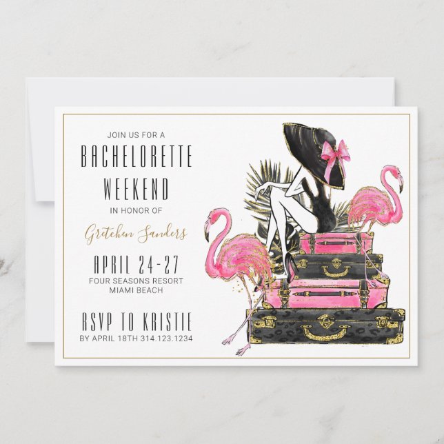Invitation Week-end de partie de Bachelorette de Flamant rose (Devant)