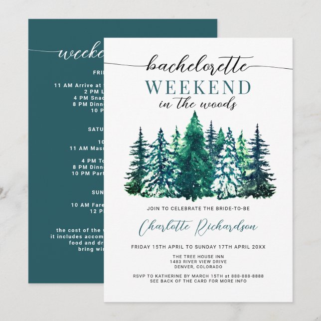 Invitation Week-End Moderne Dans Le Bois Bachelorette Party I (Devant / Derrière)