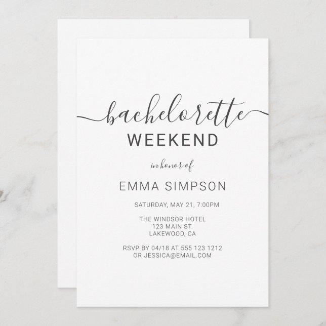 Invitation Week-end moderne simple Bachelorette (Devant / Derrière)