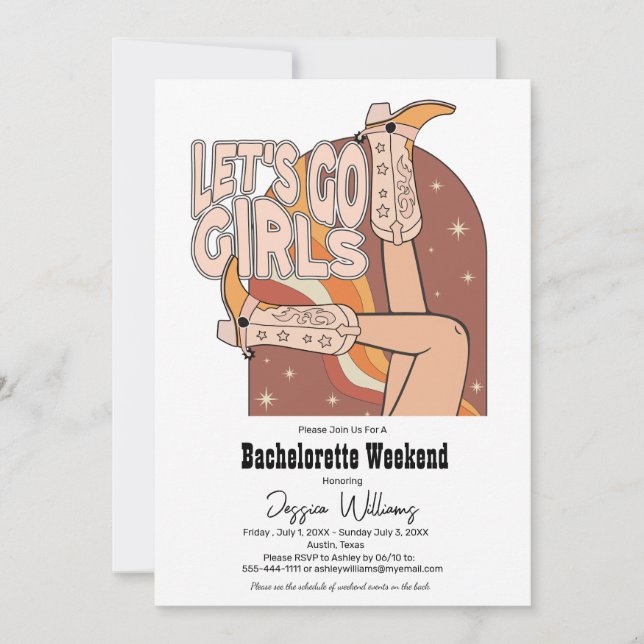 Invitation Week-end Retro Pastel Rodeo Rose Bachelorette (Devant)