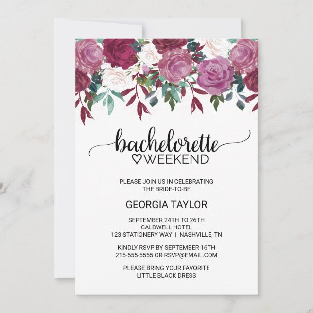 Invitation Week-end Simple Marsala et Bachelorette Bourgogne (Devant)