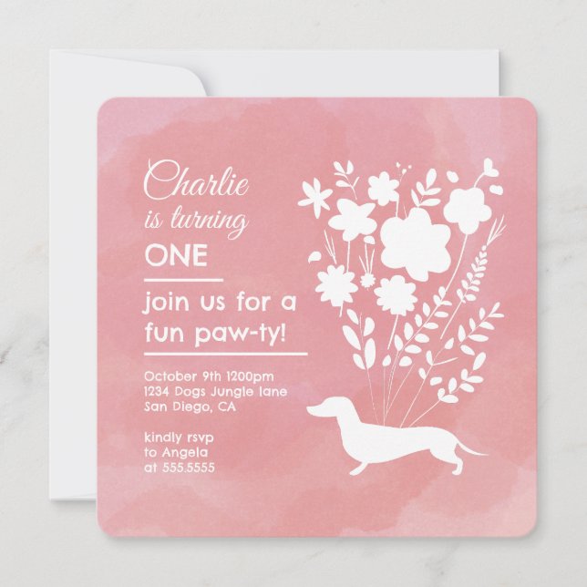 Invitation Weenie Birthday Girl Paw-ty mignonne Chiens de chi (Devant)
