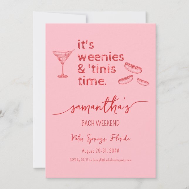 Invitation Weenies & Tinies Red Bachelorette Bach Week-end (Devant)