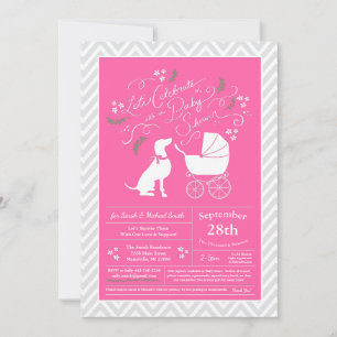 Invitation Weimaraner Chien Baby shower fille rose