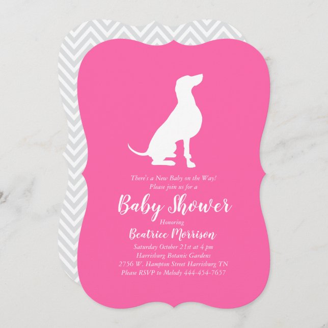 Invitation Weimaraner Chien Baby shower fille rose (Devant / Derrière)
