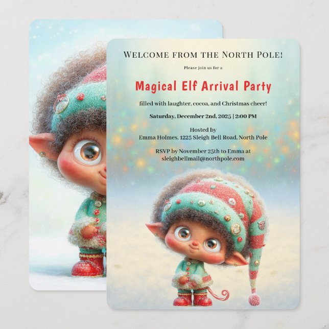 Invitation Welcome Elf Party | North Pole Arrival Celebration (Devant / Derrière)