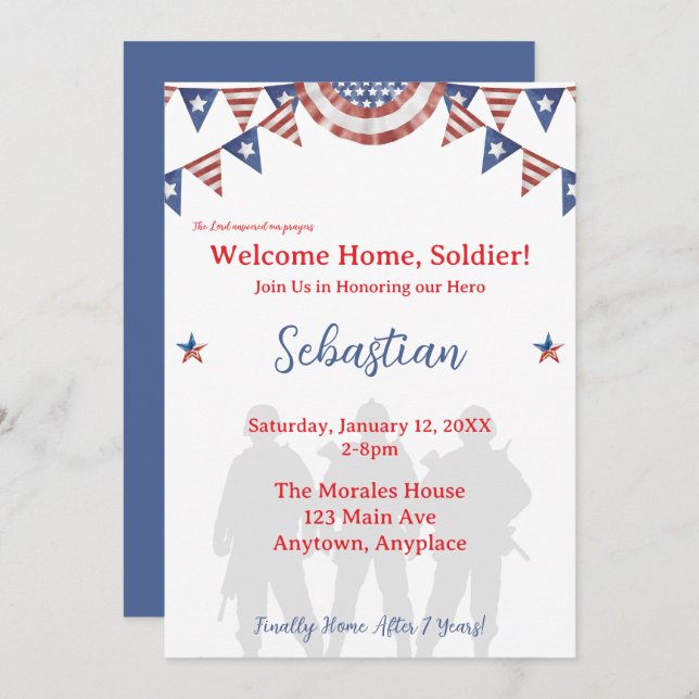 Invitation Welcome Home Soldier Patriotic Party (Devant / Derrière)