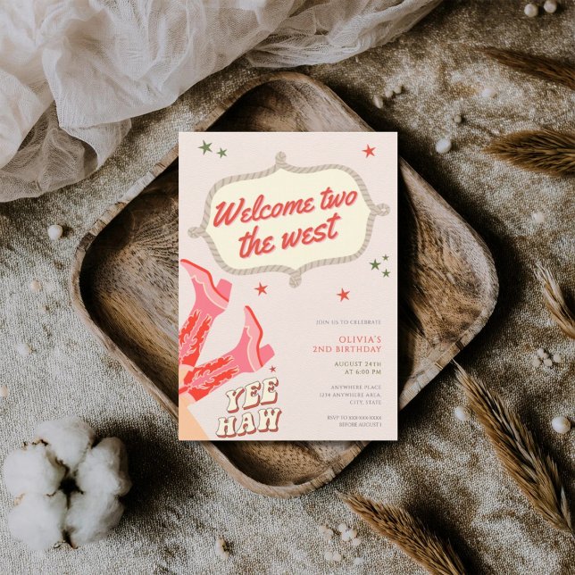 Invitation Welcome two the west cowgirl 2nd birthday  (Créateur téléchargé)