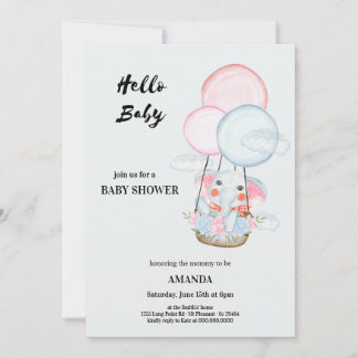 Invitation Welcoming the baby elephant above the clouds