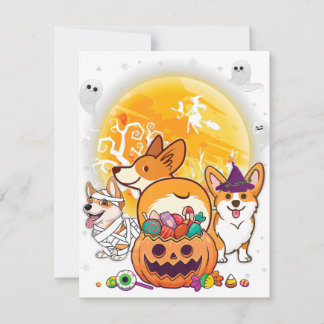 Invitation Welsh Corgi Cardigan Chien Momie Sorcière Lune Fan