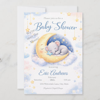 Invitation We're Over the Moon Elephant Boy Baby Shower