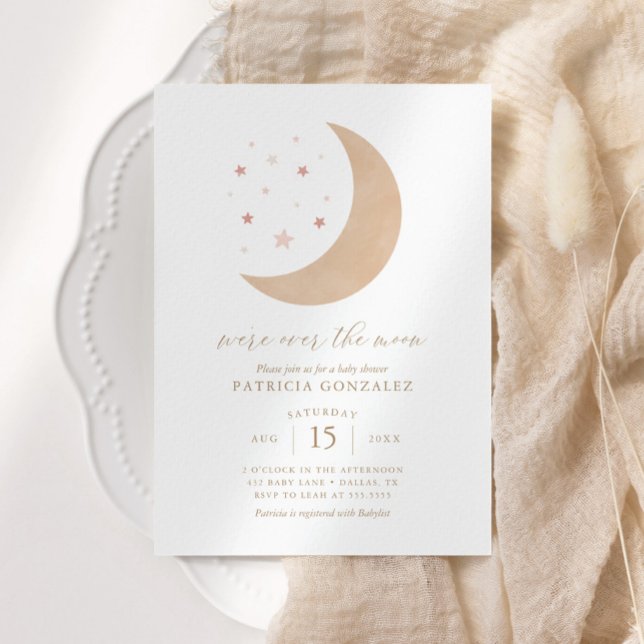 Invitation We're Over the Moon Pink Gold Girl Baby Shower Inv (Créateur téléchargé)