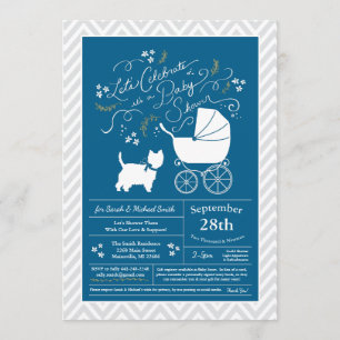 Invitation West Highland Terrier Chien Baby shower Blue Boy