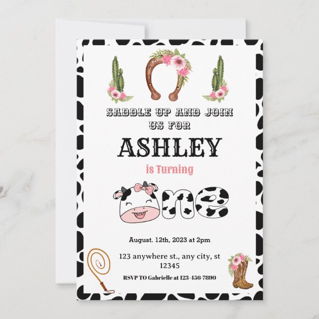 Invitation Western 1st Baby Girl rodéo (Devant)