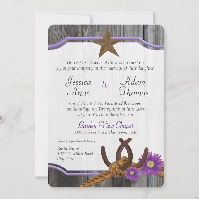 Invitation Western Barnwood et Horseshoes (Devant)