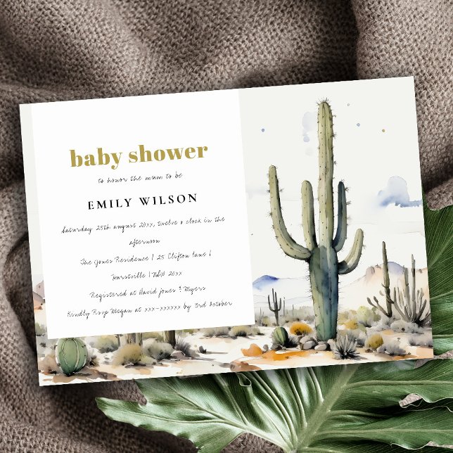Invitation Western Boho Cactus Baby shower du paysage du dése (Créateur téléchargé)