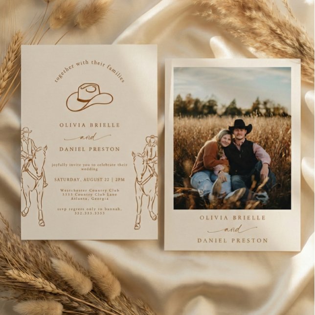Invitation Western Boho Pampas Grass Cowboy Photo Wedding (Créateur téléchargé)