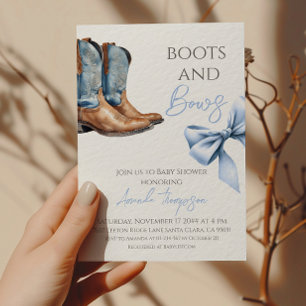 Invitation Western Boots and Bows Blue Baby shower