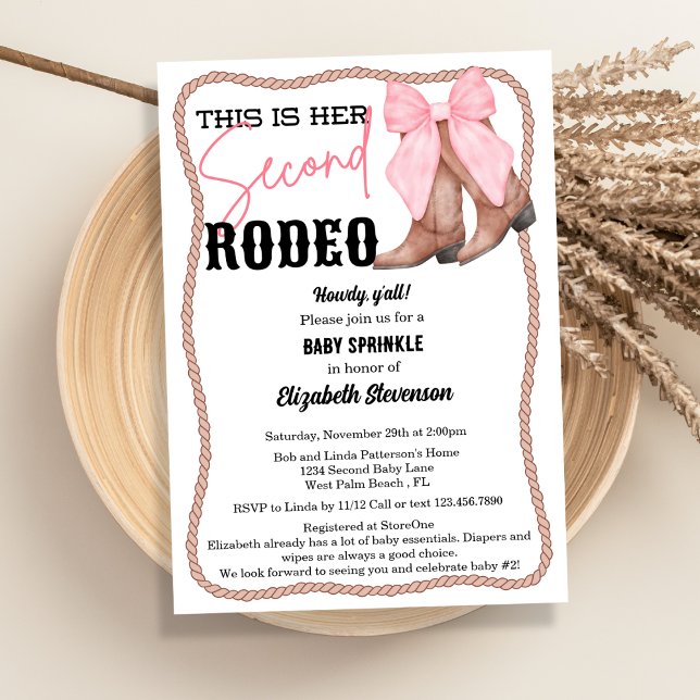 Invitation Western Boots Rose Bow Rodeo Deuxième bébé Sprinky (Créateur téléchargé)