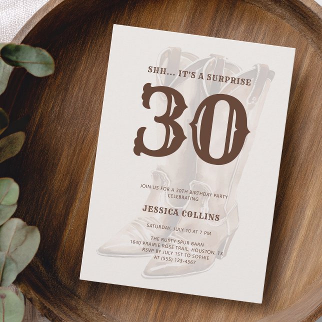 Invitation Western Brown Rustic Country 30th Birthday Party (Western Brown Rustic Country 30th Birthday Party Invitation)