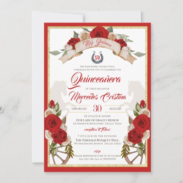 Invitation Western Charro Candy Rouge Rustique Quinceañera (Devant)