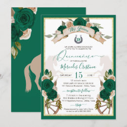 Invitation Western Charro Emerald Green Roses Quinceanera