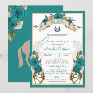 Invitation Western Charro Turquoise Roses Turquoises Quincean