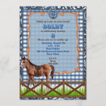 Invitation Western Cheval Bleu et Marron