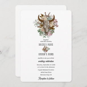 Invitation Western Country Cowboy Boho Cow Mariage crâne