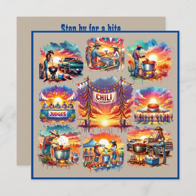 Invitation Western Cowboy Chili Cookoff Scènes 1 Personnalisé (Devant / Derrière)