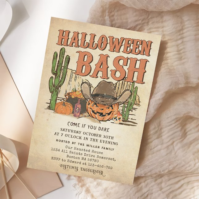 Invitation Western Cowboy Citrouille Halloween Bash Party (Créateur téléchargé)