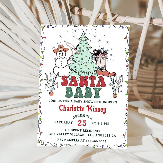 Invitation Western Cowboy Père Noël Baby Christmas Baby showe (Créateur téléchargé)