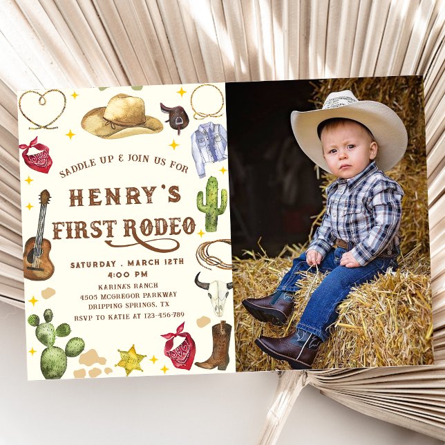 Invitation Western Cowboy Premier Rodéo 1er Anniversaire Phot (Créateur téléchargé)