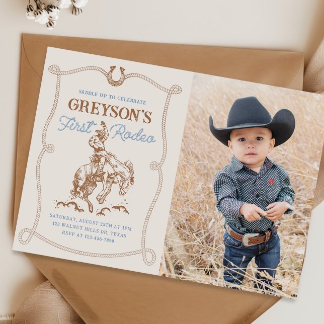 Invitation Western Cowboy Premier Rodéo 1er Anniversaire Phot (Créateur téléchargé)