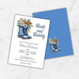 Invitation Western Cowgirl Blue Boots & Bubbly Bridal Shower 