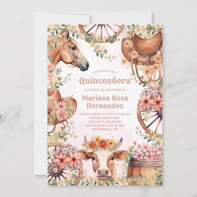 Invitation Western Cowgirl Quinceanera fête d'anniversaire (Devant)