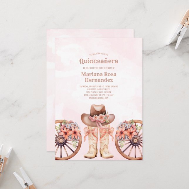 Invitation Western Cowgirl Quinceanera fête d'anniversaire (Devant/Arrière en situation)