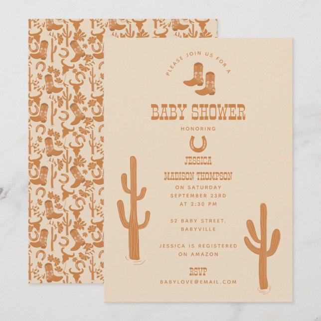 Invitation Western Earth Tone Country Baby Boots douche (Devant / Derrière)