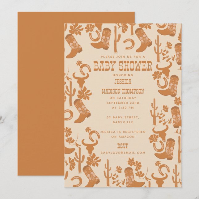 Invitation Western Earth Tone Country Boots Baby shower (Devant / Derrière)