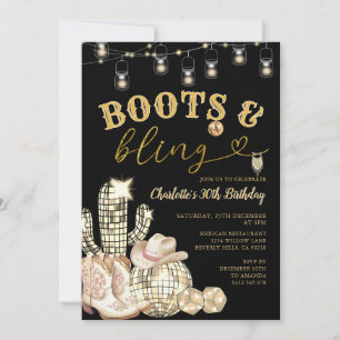 Invitation Western Gold Boots & Bling Cowgirl Cactus Annivers