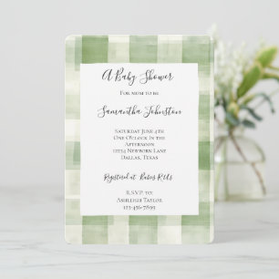 Invitation Western Green Cream Plaid Stripes Baby shower chic