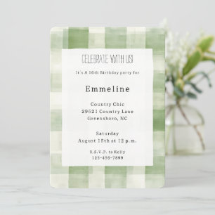 Invitation Western Green Cream Plaid Stripes Pays Anniversair