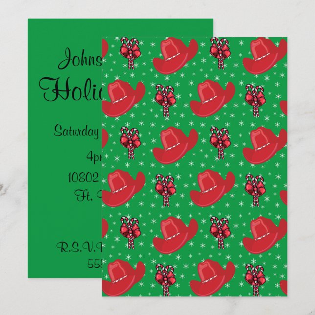 Invitation Western Holiday Party Cowboy Casquettes Et Sucres  (Devant / Derrière)