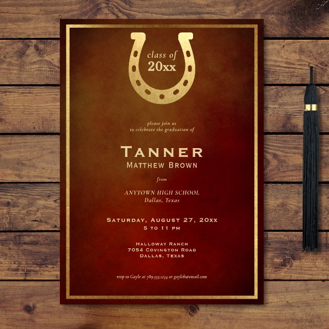 Invitation Western Horseshoe Leather Gold Party (Western Horseshoe Leather Gold Graduation Party Invitation)