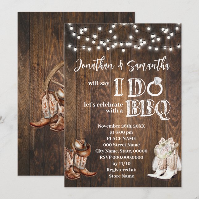 Invitation Western I do BBQ Pays Couples Douche (Devant / Derrière)
