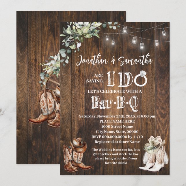 Invitation Western I do BBQ Stock le Bar Couples Douche (Devant / Derrière)