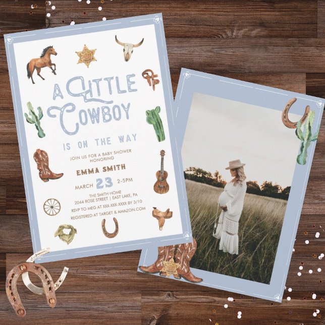 Invitation Western Little Cowboy Photo Baby Boy Douche (Créateur téléchargé)